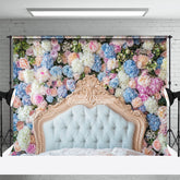Lofaris Bloom Colorful Floral Gold White Headboard Backdrop